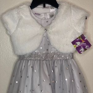 Girls White & Silver Party Dress